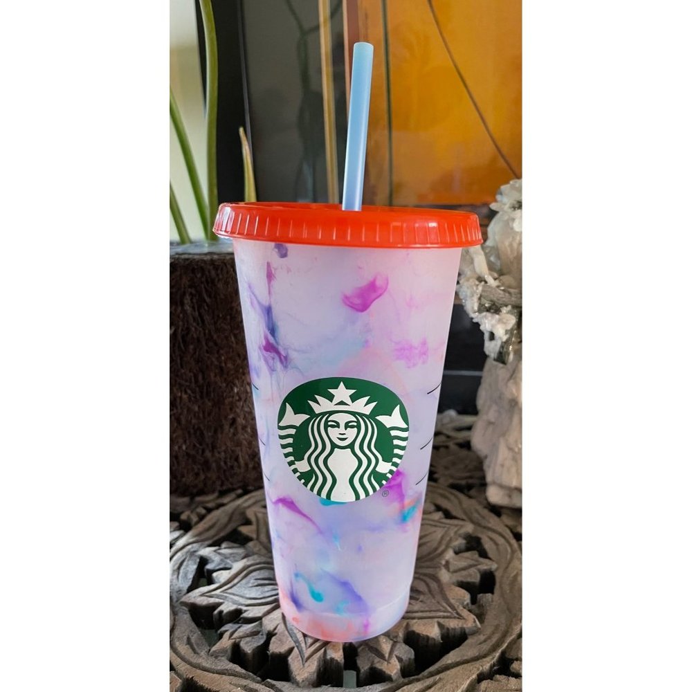 Starbucks Swirl Color Change Reusable 24 OZ Cold Cup~NEW~ w/Straw and Lid